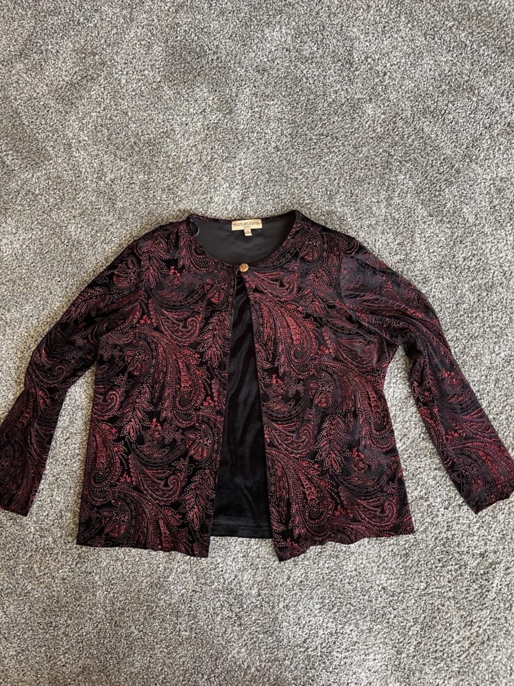 Notations Black Velvet with Paisley long sleeve top